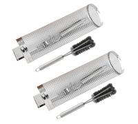 Ujjdwiurgh Gabbia per barbecue con manico in acciaio inox Rolling Grill Grill Rete Barbecue affumicato Barbecue rotondo Grill Basket