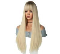Ujjdwiurgh Parrucca da Cosplay in biondo da 69 cm, in Europa e in America, capelli lunghi e dritti, sfumati di colore, copricapo e facile da usare