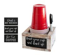 Ujjdwiurgh Portabicchieri con fessura per pennarelli, in legno, per segnare la tua tazza e drink up, organizer con cartelli intercambiabili, compatibile con caffè