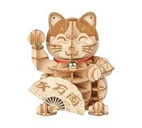 Ujjdwiurgh Puzzle 3D in Legno Gatti Fortunati -72 Pezzi Gatti Giapponesi Display di Benvenuto Saluto per la Benedizione Costruzione della Fortuna Giocattoli Regalo Durevole 10 X 9,5 X 11,4 cm