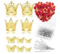Ujjdwiurgh Set di Accessori per Corpetti di Fiori da 140 Pezzi, 4 Mini Corone in, 36 A in 3D e 100 Spille con Diamanti