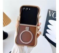 UJNHGQ Custodia per telefono con supporto ad anello traslucido per Samsung Galaxy Z Flip 7 6 5 4 3 5G Flip7 FE, custodia magnetica con cornice ondulata e riccia, marrone, per Galaxy Z Flip6