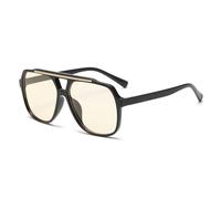 UJNHGQ Occhiali da sole da pilota alla moda, design retrò a doppio raggio, protezione solare, stile semplice e casual, nero champagne