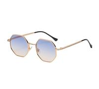 UJNHGQ Occhiali da sole in metallo poligonale con montatura vintage per donna, occhiali da sole da uomo, design occhiali da sole da donna con specchio, blu e giallo