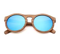 UJNHGQ Occhiali da sole in vero legno di zebra, da donna, rotondi, in legno, da uomo, con lenti polarizzate, da guida, blu ghiaccio, 1