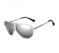 UJNHGQ Occhiali da sole polarizzati classici alla moda da uomo, occhiali da sole vintage in acciaio inossidabile, occhiali da sole per esterni UV400 per uomo, argento, 1