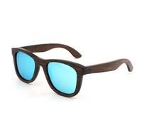 UJNHGQ Occhiali da sole polarizzati vintage alla moda da uomo, realizzati in bambù naturale con lenti polarizzate fatte a mano, blu ghiaccio, custodia marrone in bambù D
