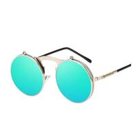UJNHGQ Occhiali da sole rotondi retrò da uomo e da donna, in metallo, stile steampunk, con doppia lente circolare trasparente, argento e verde