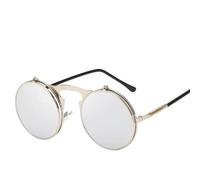 UJNHGQ Occhiali da sole rotondi retrò da uomo e da donna, in metallo, stile steampunk, occhiali da sole da uomo e da donna, lenti trasparenti circolari doppie, argento