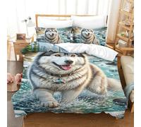 UJSDVNNJJ 2 Pezzi Copertura Quilt Copertina Del Piumino Siberian Husky Stampata in 3D Set Di Biancheria Da Letto Cuscino Morbido E Comodo Per Adolescenti E Adulti Single（140x200cm）