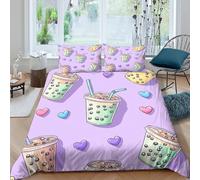 UJSDVNNJJ boba drinksSet Di Copripiumino microfibra morbida 3 Pezzi stampa di 3D cerniera nascosta cute cartoon style copripiumino incluso federe aiosa ultra morbido for ragazze Single（135x200cm）