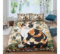 UJSDVNNJJ Calico cat sittingcopripiumino morbida microfibra 3 Pezzi stampa 3D con cerniera Stylized embroidery Set Di Copripiumino con federa soffice morbida for adolescenti Double（200x200cm）