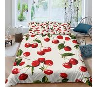UJSDVNNJJ cherry fruitSet Di Copripiumino ultra microfibra 3 Pezzi stampa di 3D con cerniera vintage botanical copripiumino incluso federe aiosa ultra morbido for ragazze Super king（260x220cm）