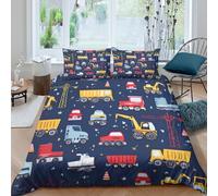 UJSDVNNJJ ConstructionVehiclesSet Di Copripiumino microfibra 3 Pezzi stampa di 3D cerniera nascosta CartoonKidsStyle_ copripiumino con federe soffice ultra morbido for coppie Double（200x200cm）