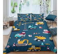 UJSDVNNJJ ConstructionVehiclesSet Di Copripiumino morbida microfibra 3 pezzi motivo 3D con cerniera CartoonKidsStyle copripiumino incluso federe aiosa ultra morbido for ragazze King（220x240cm）