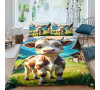 UJSDVNNJJ Cute calfcopripiumino ultra microfibra 3 pezzi motivo 3D con cerniera Cartoon farm scene Set Di Copripiumino con federe per cuscini traspirante for bambini e adolescenti Double（200x200cm）