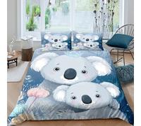 UJSDVNNJJ Cute koala momSet Di Copripiumino morbida 3 Pezzi stampa di 3D cerniera nascosta Cartoon animal illust copripiumino con federa traspirante for bambini adulti ragazzi King（220x240cm）