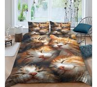 UJSDVNNJJ Cute sleeping catsSet Di Copripiumino microfibra 3 Pezzi stampa di 3D cerniera nascosta Artistic digital copripiumino con federe traspirante ultra morbido for coppie Super king（260x220cm）