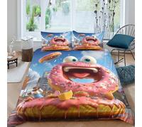 UJSDVNNJJ Donut monsterSet Di Copripiumino microfibra 3 Pezzi stampa di 3D con cerniera Cartoon fun design copripiumino con federe traspirante ultra morbido for coppie King（220x240cm）
