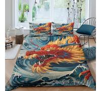 UJSDVNNJJ Dragon sea artSet Di Copripiumino microfibra morbida 3 Pezzi stampa 3D con cerniera Mythical creature illust copripiumino incluso federe aiosa ultra morbido for coppie Super king（260x220cm）
