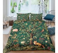 UJSDVNNJJ Forest sceneSet Di Copripiumino ultra microfibra 3 pezzi motivo 3D con cerniera Wildlife botanical style copripiumino con federe soffice ultra morbido for ragazze Single（140x200cm）