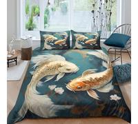 UJSDVNNJJ koi fish artSet Di Copripiumino morbida 3 Pezzi stampa 3D con cerniera digital painting style copripiumino incluso federe aiosa for bambini adulti ragazzi Single（140x200cm）
