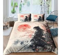 UJSDVNNJJ samurai warriorcopripiumino ultra microfibra Set di 3 Pezzi stampa 3D con cerniera Japanese ink painting Set Di Copripiumino incluso federe aiosa morbida for adolescenti Double（200x200cm）