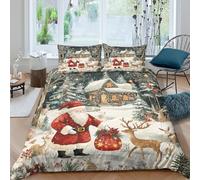 UJSDVNNJJ Santa Claus WinterSet Di Copripiumino morbida microfibra 3 Pezzi stampa di 3D con cerniera Christmas Forest copripiumino incluso federe aiosa ultra morbido for ragazze Single（140x200cm）