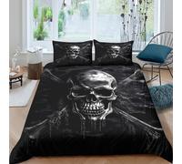 UJSDVNNJJ skull bonesSet Di Copripiumino morbida Set di 3 Pezzi stampa di 3D con cerniera dark gothic style copripiumino con federa traspirante for bambini adulti ragazzi King（220x240cm）