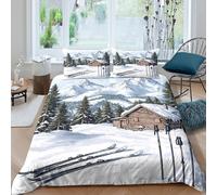 UJSDVNNJJ winter cabinSet Di Copripiumino microfibra morbida 3 pezzi motivo 3D cerniera nascosta woodland scenic style copripiumino con federe traspirante ultra morbido for ragazze Single（140x200cm）