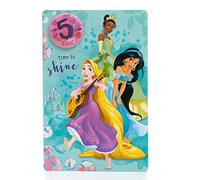 UK Greetings Biglietto di auguri per il 5° compleanno Disney per lei/ragazza con busta, motivo principessa con Raperonzolo, Tiana e gelsomino