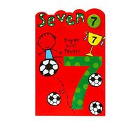 UK Greetings Biglietto di auguri per il 7° compleanno, per bambino di 7 anni, design calcistico, badge incluso