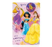 UK Greetings Biglietto di auguri per il quarto compleanno Disney per lei/ragazza con busta, motivo principessa con rapunzel, gelsomino e belle