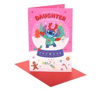 UK Greetings Biglietto di Natale Disney Lilo e Stitch per figlia, regali di Natale, per lei, ragazze, donne, Stitch in palla di neve per figlia, con busta, 22,9 x 14,9 cm