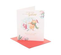 UK Greetings Biglietto di Natale Disney Winnie the Pooh per sorella, regali di Natale, lei, ragazze, donne, Pooh e Pimpi, con busta, 18,4 x 15,9 cm