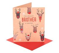 UK Greetings Biglietto di Natale per fratello, regali di Natale, lui, ragazzi, uomini, motivo ripetuto con renna su carta kraft, con busta, 18,4 x 15,9 cm