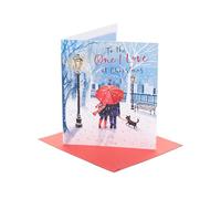 UK Greetings Biglietto di Natale per la persona che amo, regalo di Natale, per lei/lui, coppia che cammina nella neve con un cane, con busta, 18,4 x 15,9 cm