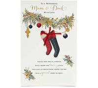 UK Greetings Biglietto di Natale per mamma e papà, motivo: calze e fogliame