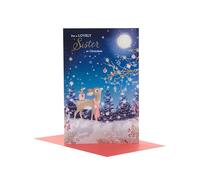 UK Greetings Biglietto di Natale per sorella, motivo: cervo e pettirosso