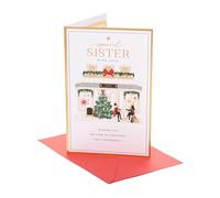 UK Greetings Biglietto di Natale per sorella, regali di Natale, per lei, ragazze, donne, persone sedute fuori dal bar con albero di Natale, con busta, 22,9 x 14,9 cm