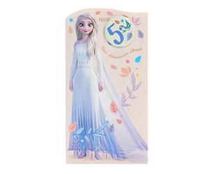 UK Greetings Biglietto Disney per il 5° compleanno per lei/ragazza, regalo di buon compleanno, per lei, ragazze, donne, motivo Frozen con Elsa, con busta, 127 x 235 mm