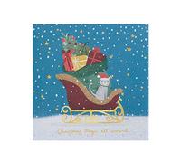 UK Greetings Confezione da 8 biglietti di Natale di beneficenza con gatto in slitta