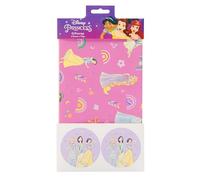 UK Greetings Confezione multipla di carta da regalo con etichette per lei/ragazze, motivo: principesse Disney, per compleanno, matrimonio, festa della mamma, motivo rosa e viola, confezione da 2, 49 x