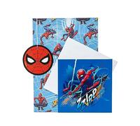 UK Greetings Marvel - Confezione multipla di carta regalo, biglietto e cartellino per lui/ragazzo, motivo Spider-Man