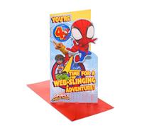 UK Greetings | Marvel Spidey and His Amazing Friends 4° compleanno per lui/ragazzo | regalo di buon compleanno | lui, ragazzi, uomini, design Spiderman | con distintivo e busta | 127 x 235 mm