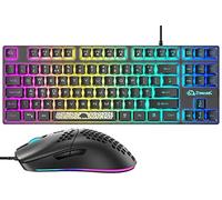 UK Layout 80% Tastiera e mouse da gioco, cablata RGB Mechanical Weyboard Keyboard + 6400 Mouse da gioco DPI regolabile, tappo chiave illuminante, per PS4, PS5, XBOX, PC (Nero)