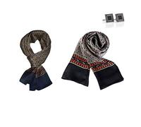 UK_Stone Sciarpa da uomo in 100% pura seta, motivo cachemire a pois, stile vintage, doppio strato, da uomo, Taglia unica