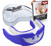 UK Warrior Gum Shield Paradenti per gomma da guerriero, per sport di contatto, rugby, arti marziali, karate, rugby, MMA, boxe, hockey, calcio, paradenti (blu e bianco, adulto (7> anni)