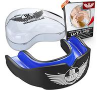 UK Warrior paradenti - per sport di contatto, rugby, arti marziali, karate, rugby, MMA, boxe, hockey, calcio, con custodia per il trasporto inclusa, Black & Blue, Adult (7> Years Old)