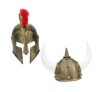 UKCOCO 2 Caschi Vichinghi in Plastica Oro, Cappelli Viking Unici e Comodi per Feste a Tema, Accessori Carnevale per Uomo e Donna
